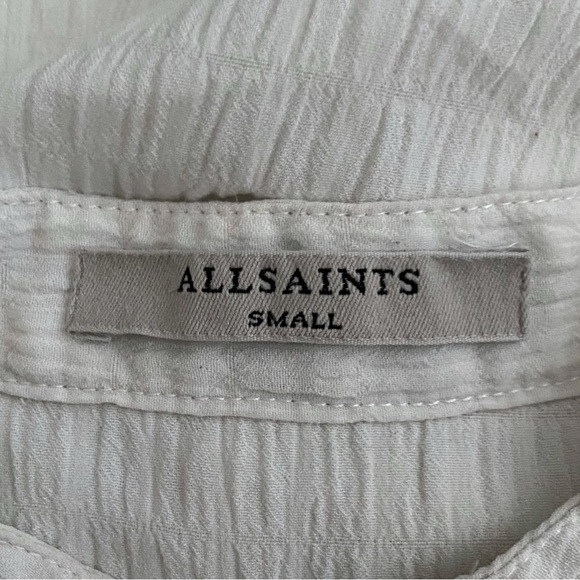 AllSaints Women's White Meda Textured Shirt Dress Size S Adjustable Tie Button - Picture 4 of 7
